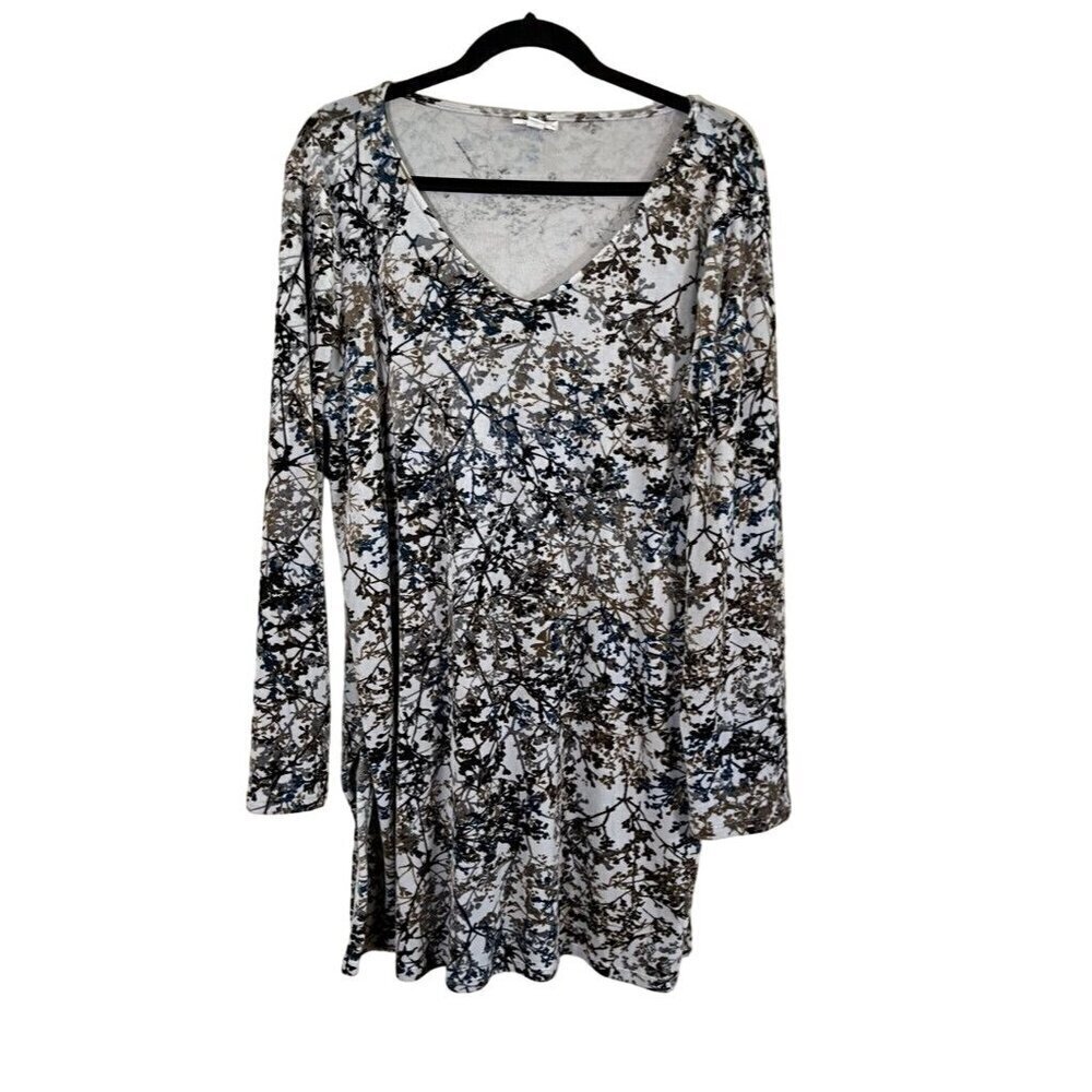 J Jill Floral Sweater LT Gray Tunic Boho Western Neutral 80s Retro Peasant
